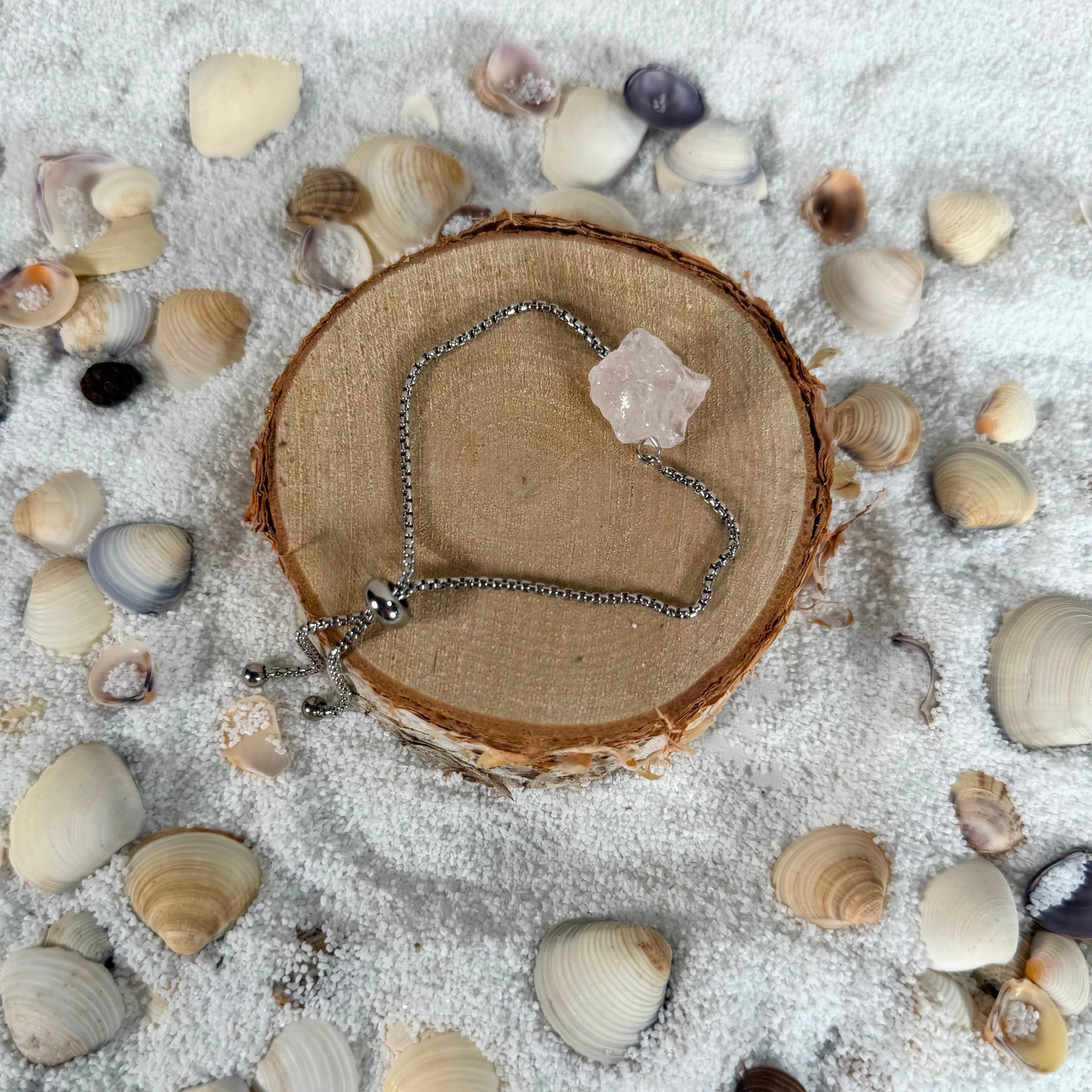 Bracelet réglable quartz rose brute