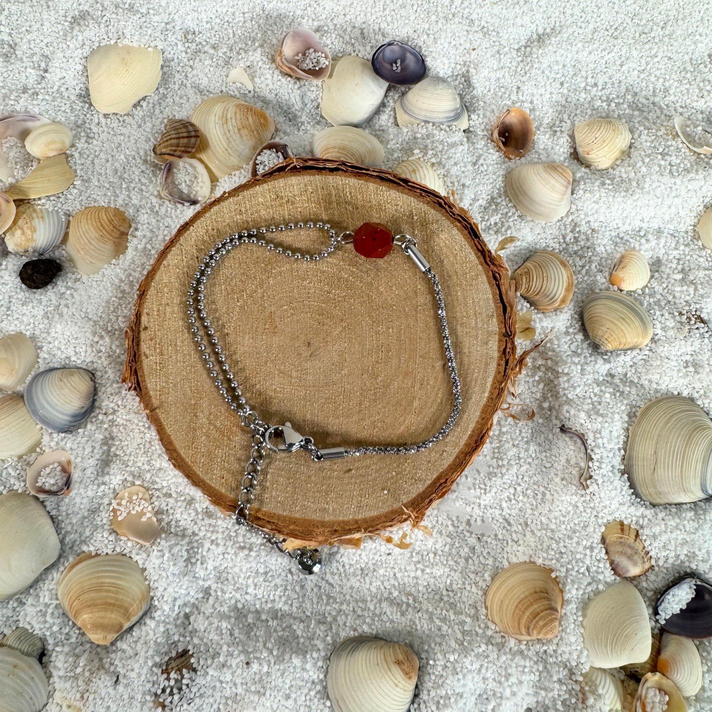 Bracelet réglable jaspe rouge hexagonale