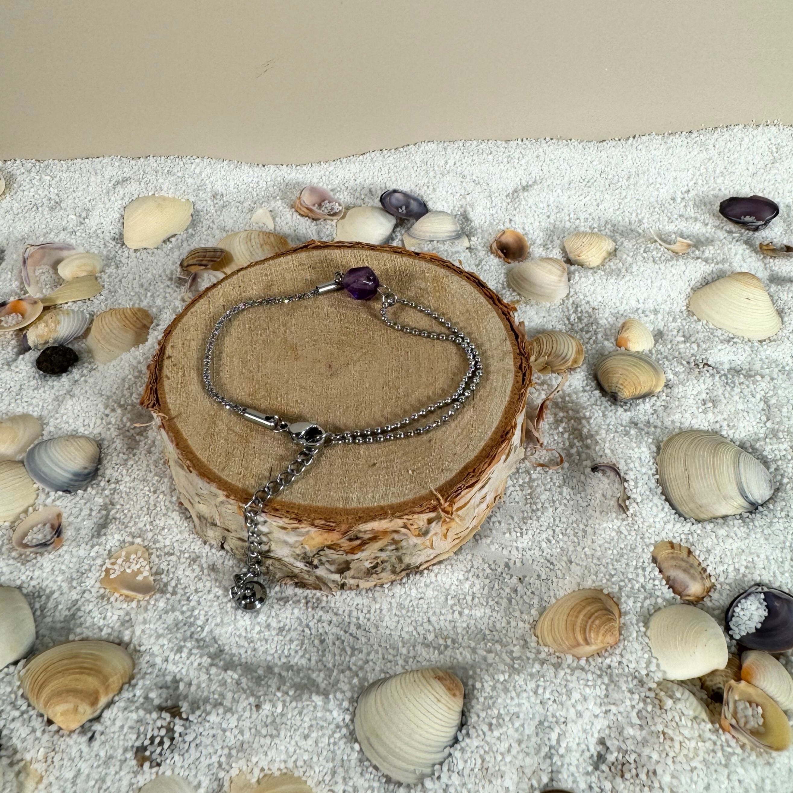 Bracelet réglable améthyste hexagonale