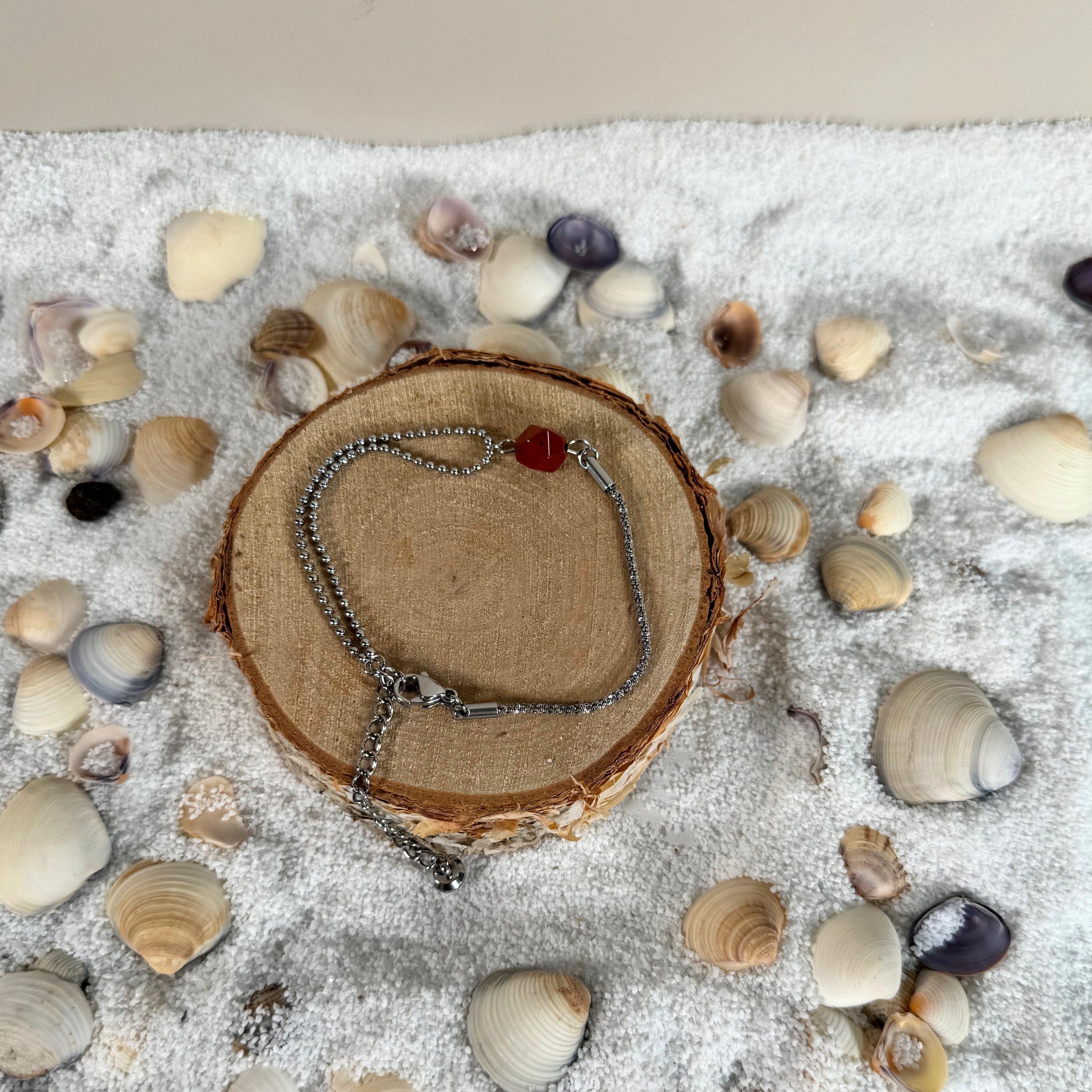 Bracelet réglable jaspe rouge hexagonale