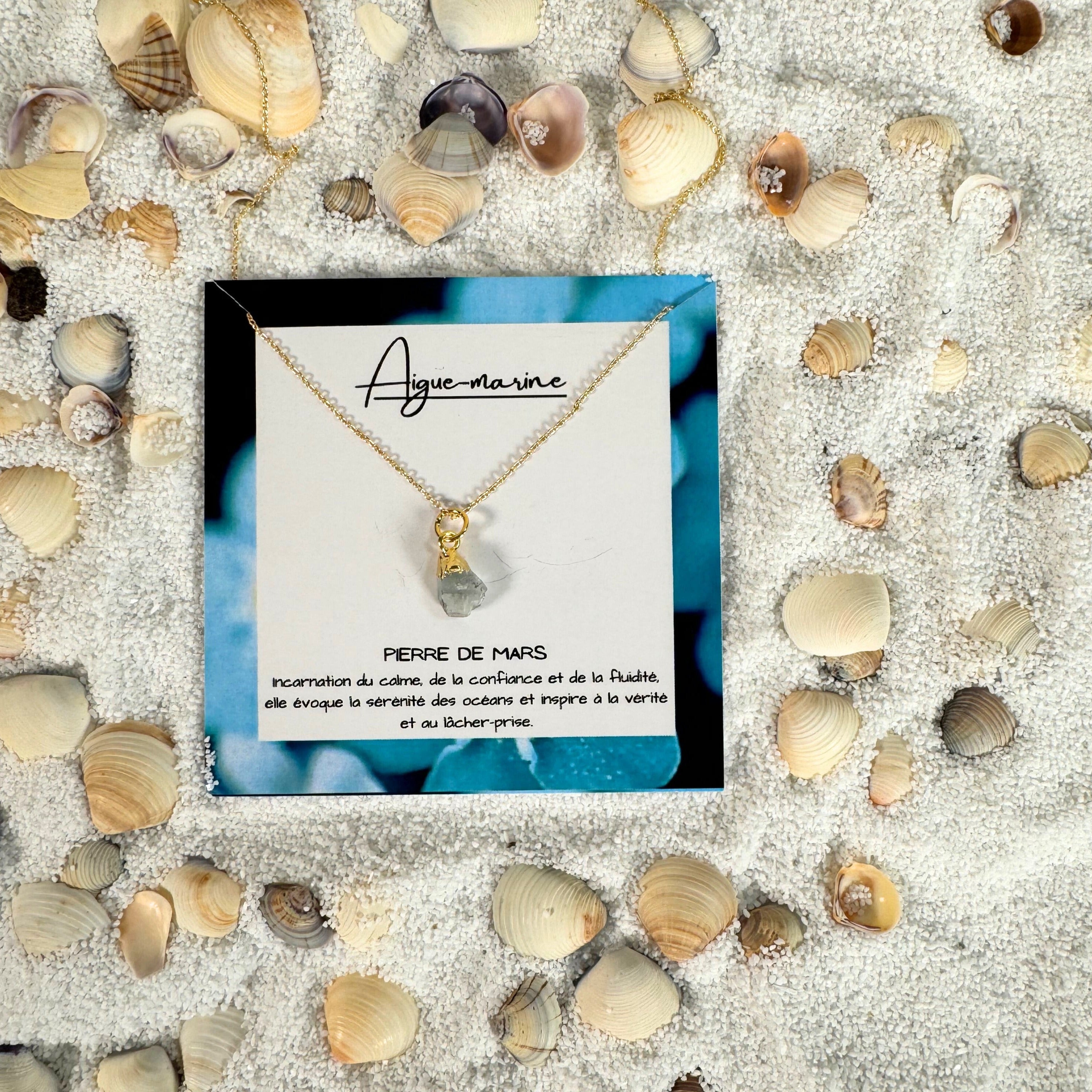 Collier de Mars : Sérénité d'Aigue-Marine - Pierre de Naissance
