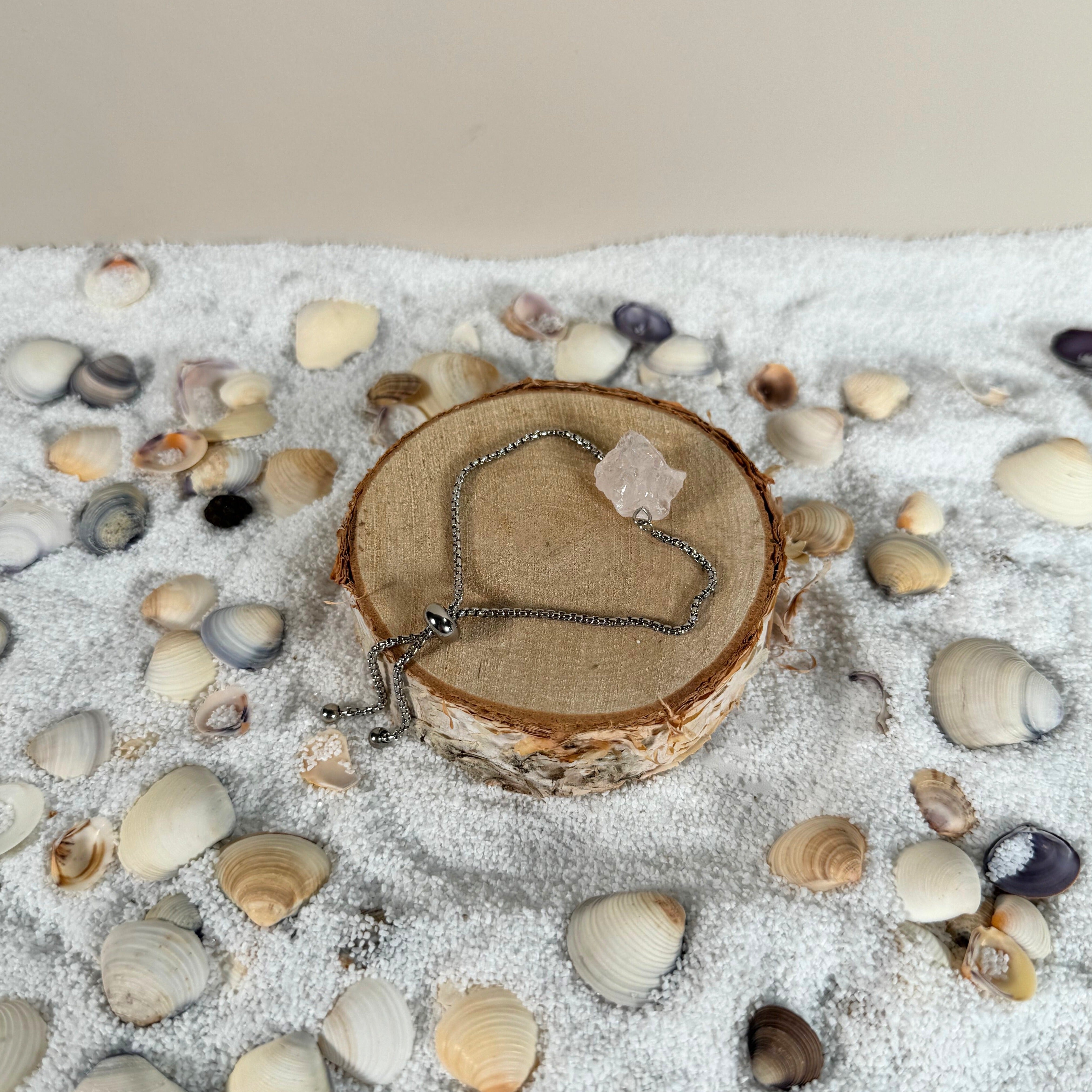 Bracelet réglable quartz rose brute