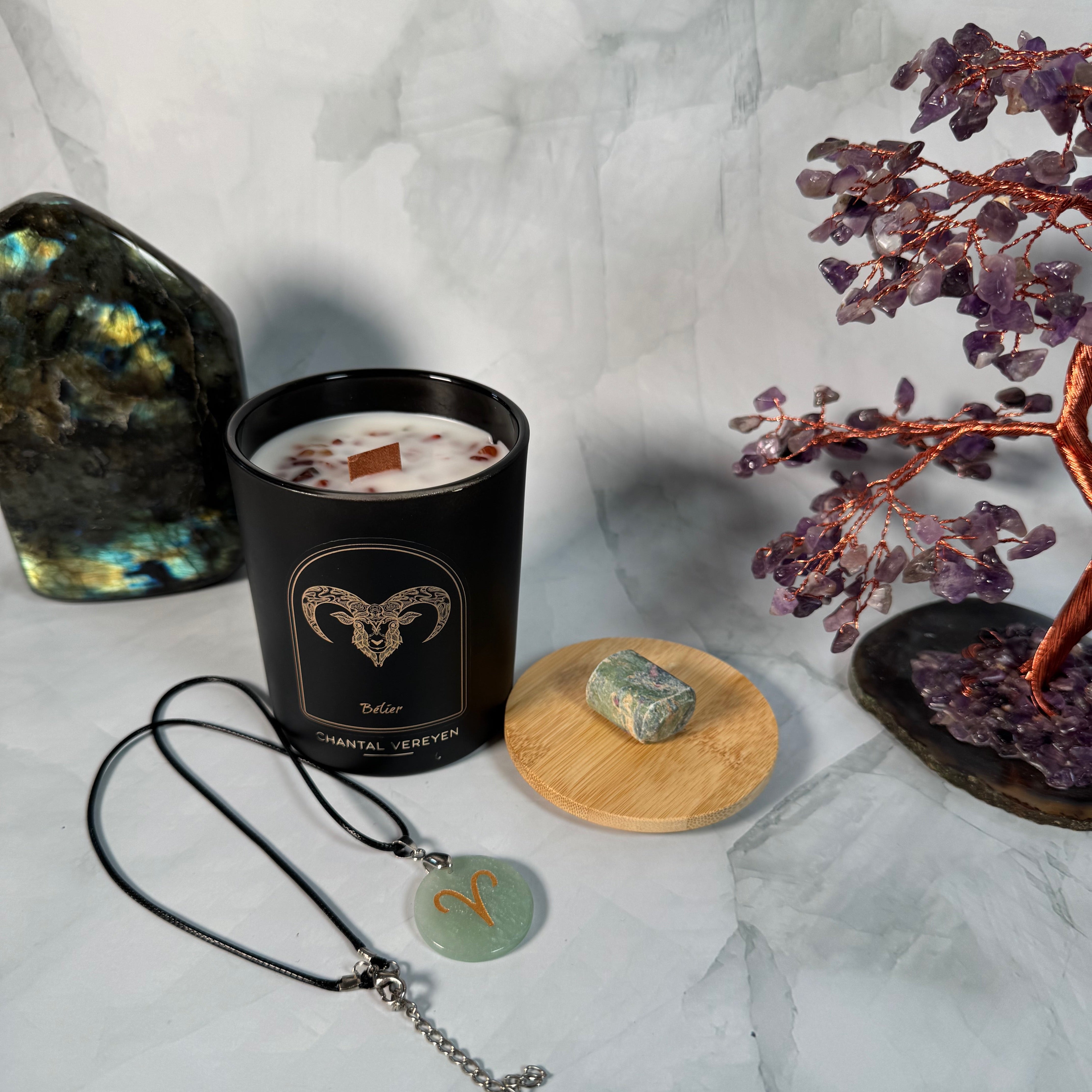 Ensemble Astrologique Bélier : Bougie, Collier et Pierre