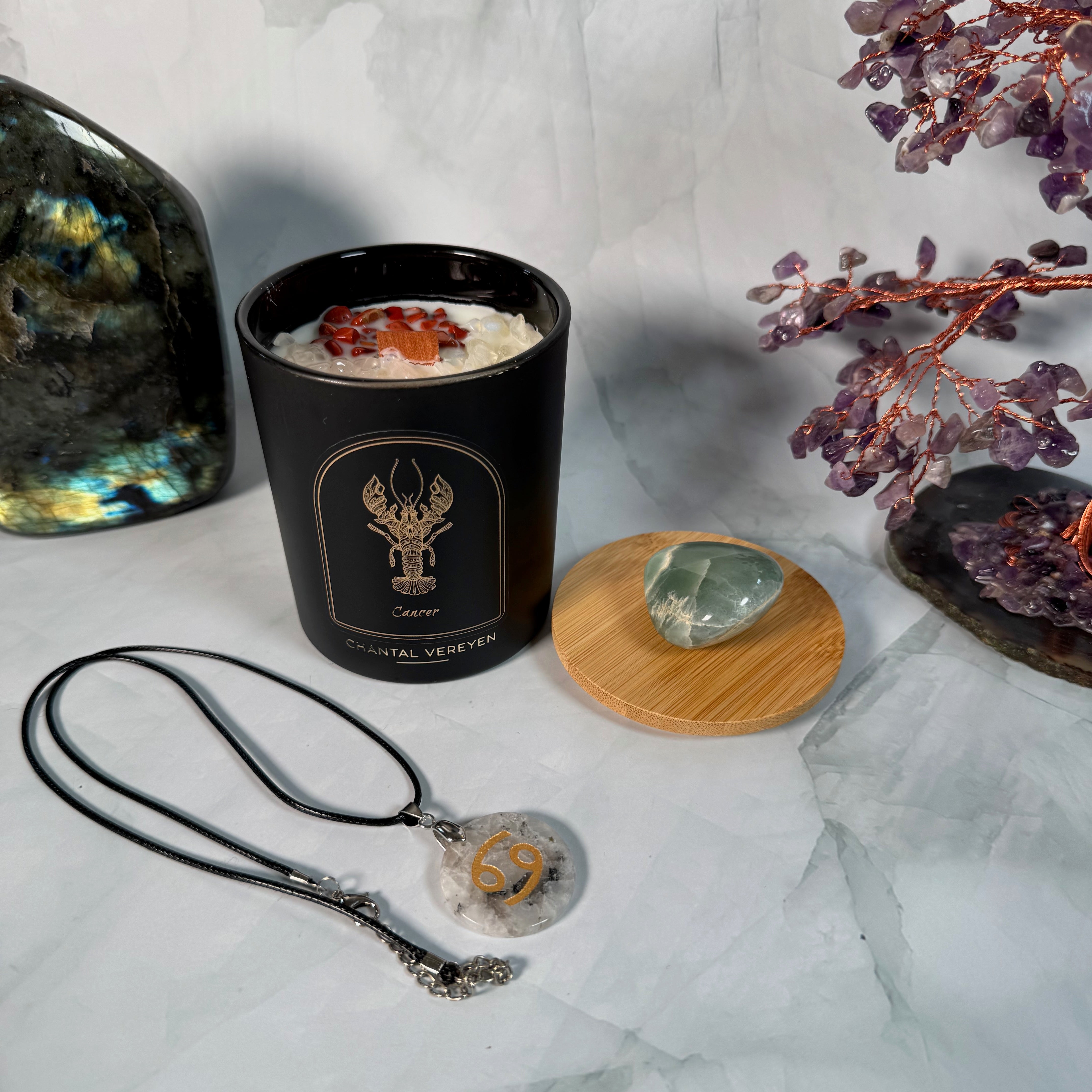 Ensemble Astrologique Cancer : Bougie, Collier et Pierre