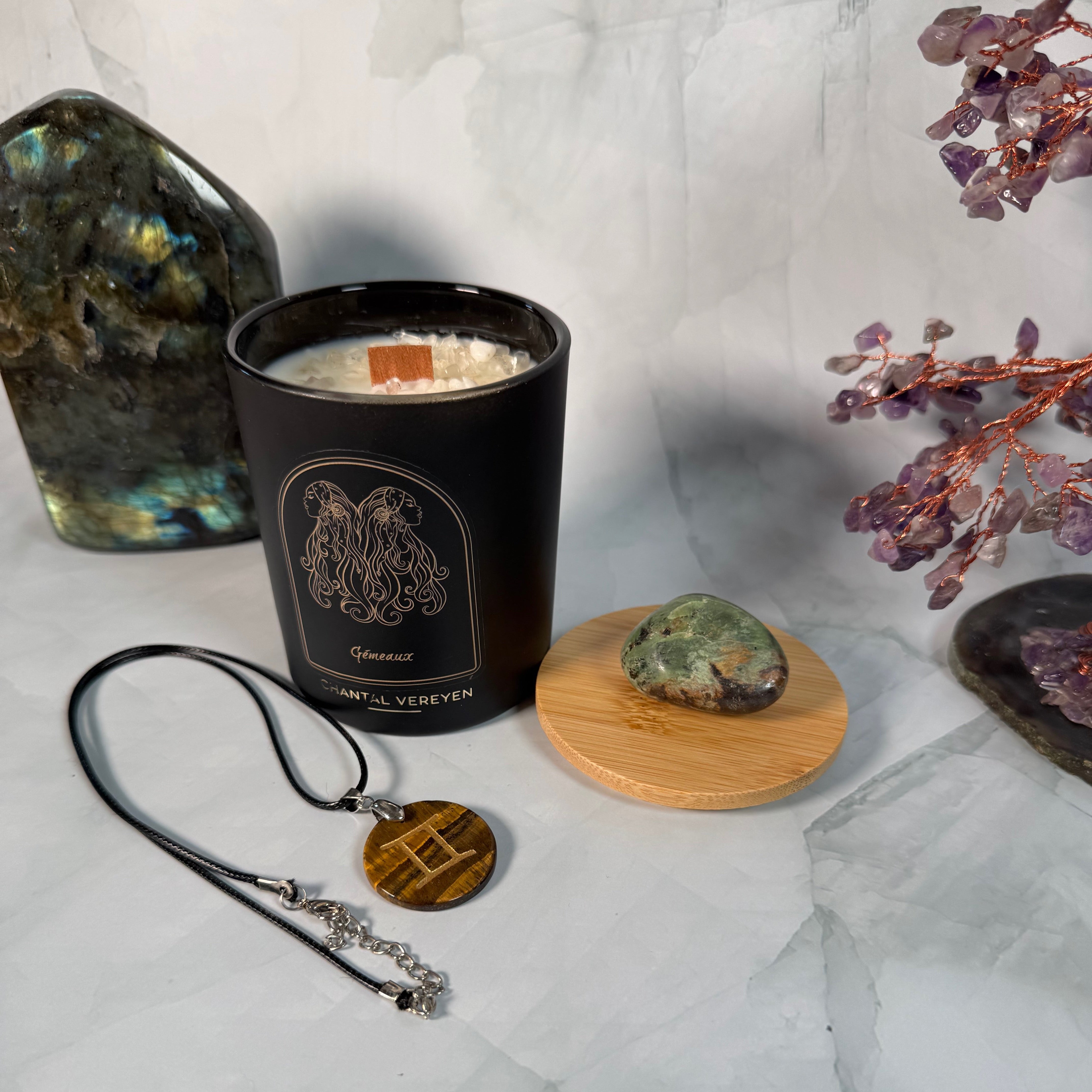 Ensemble Astrologique Gémeaux : Bougie, Collier et Pierre
