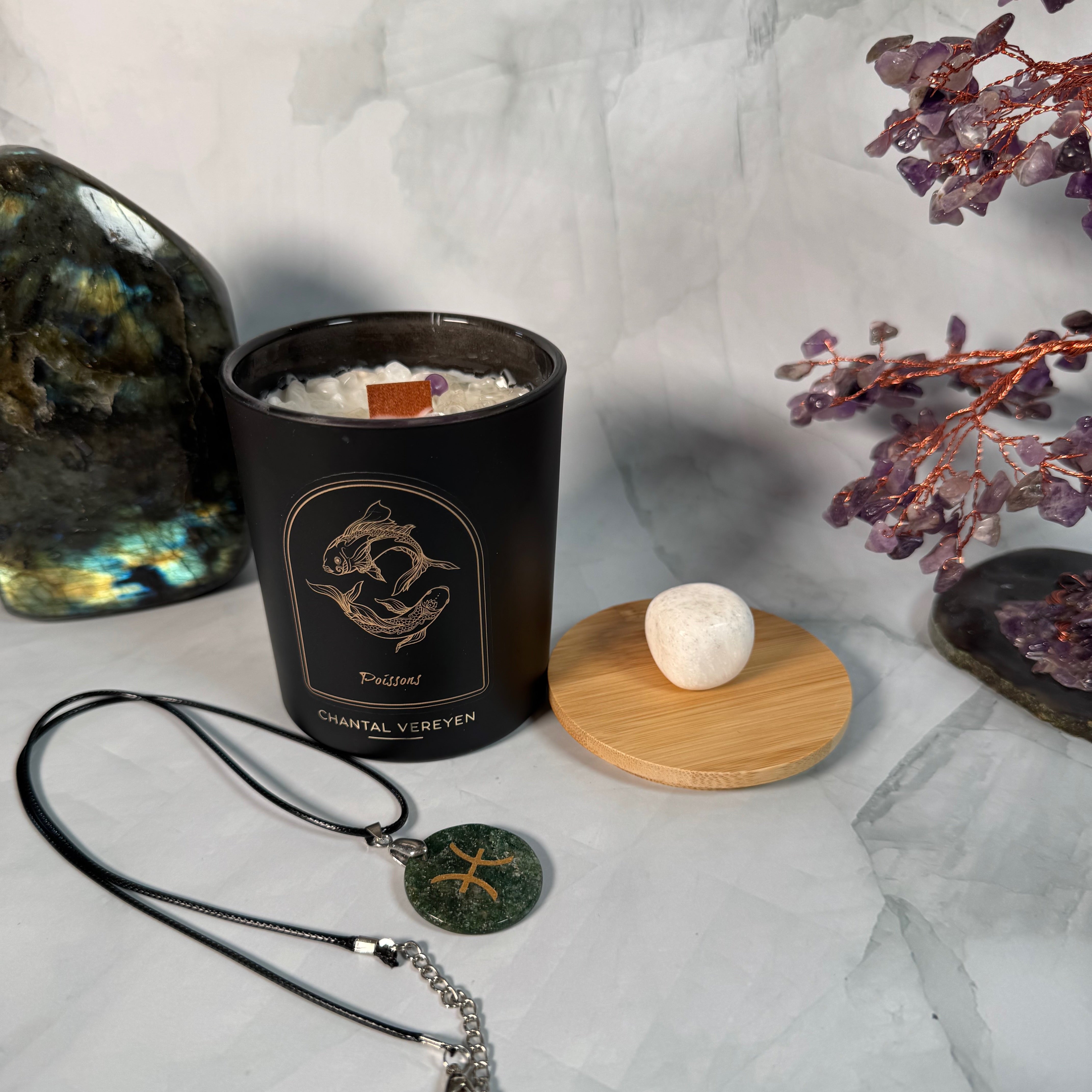 Ensemble Astrologique Poisson : Bougie, Collier et Pierre