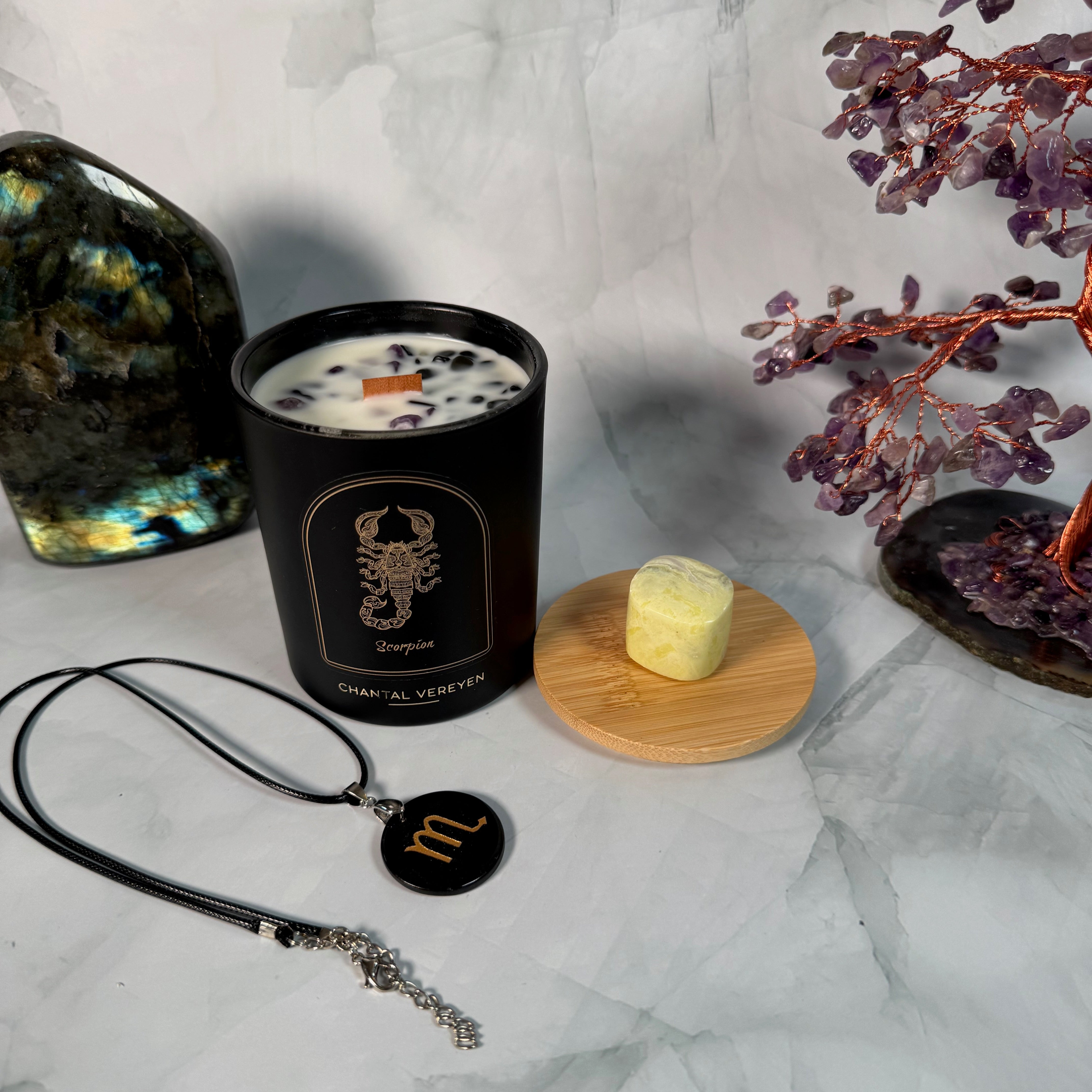 Ensemble Astrologique Scorpion : Bougie, Collier et Pierre