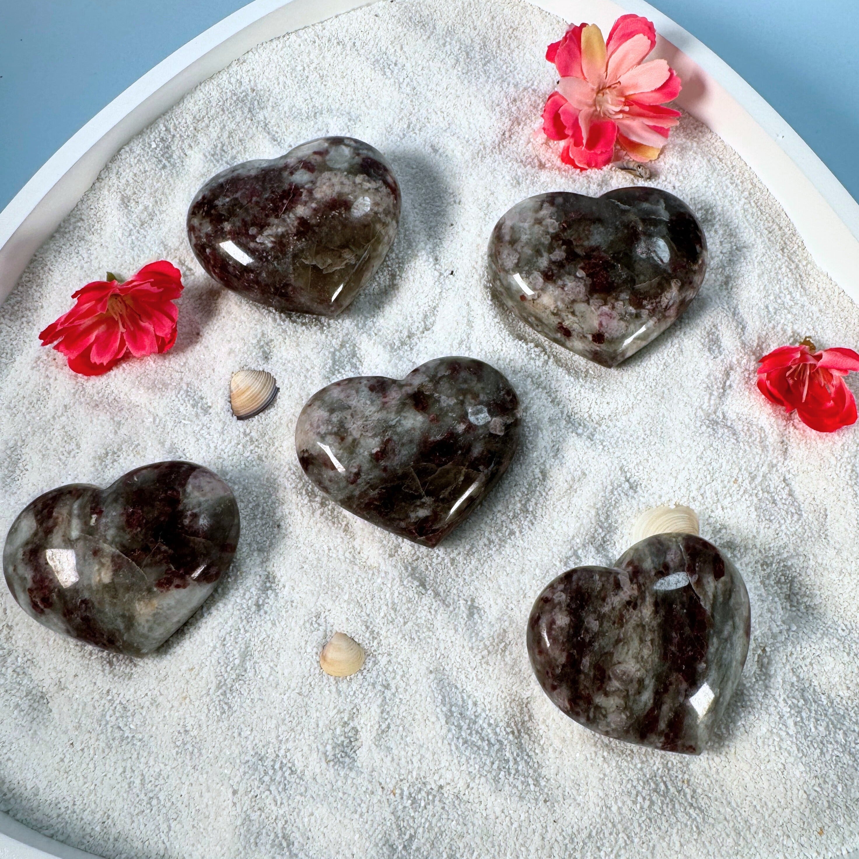 Galet coeur Rubellite sur quartz