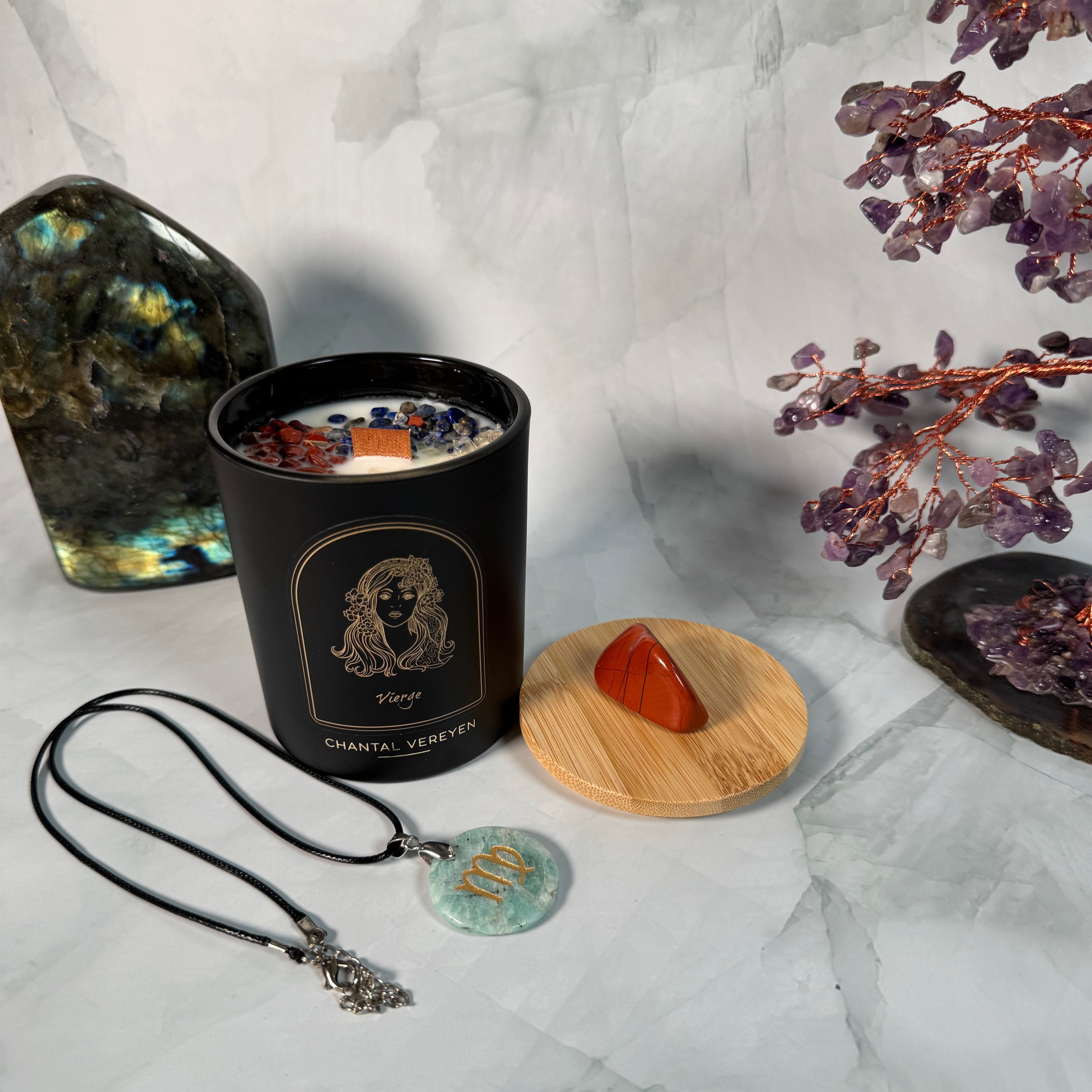 Ensemble Astrologique Vierge : Bougie, Collier et Pierre