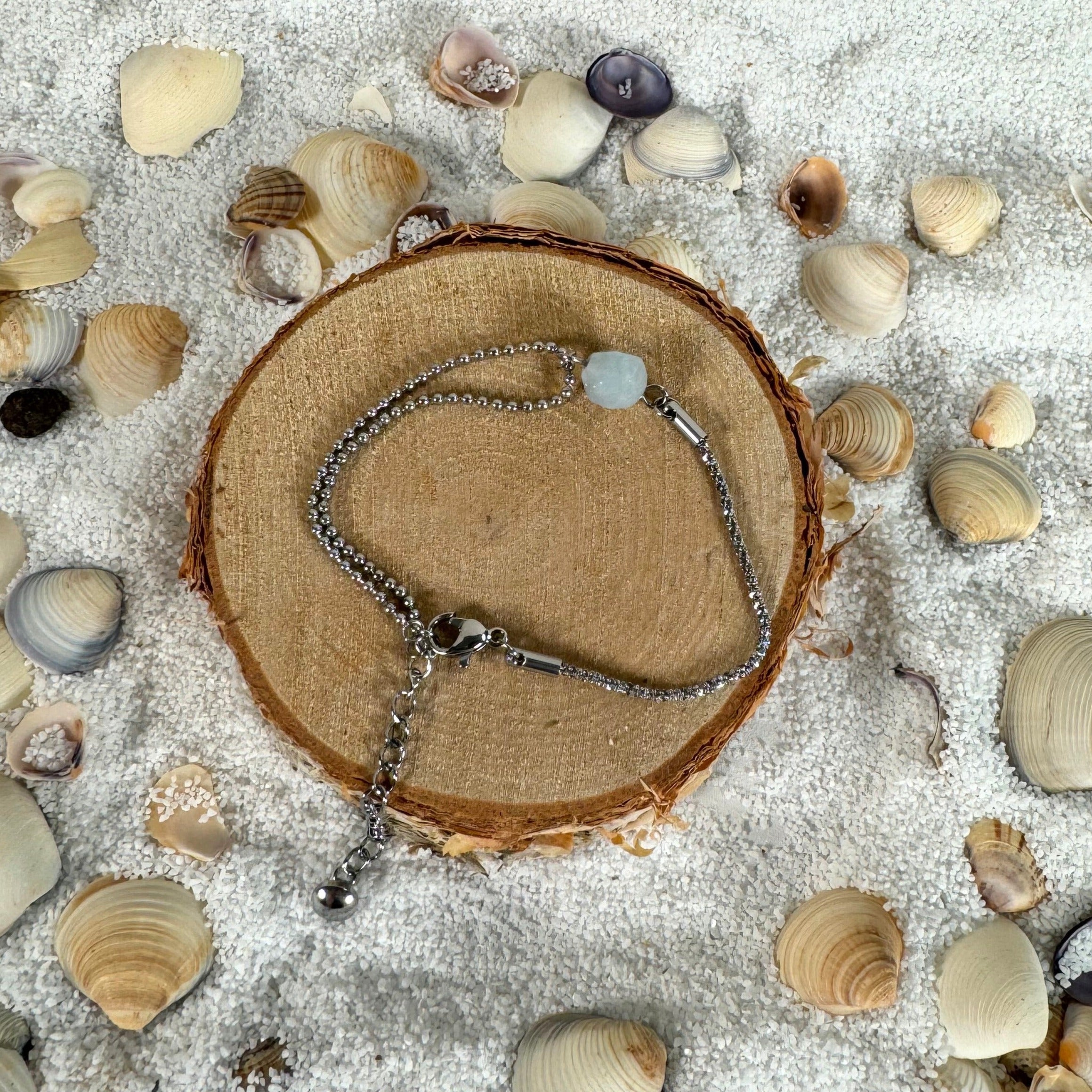 Bracelet réglable aigue marine hexagonale