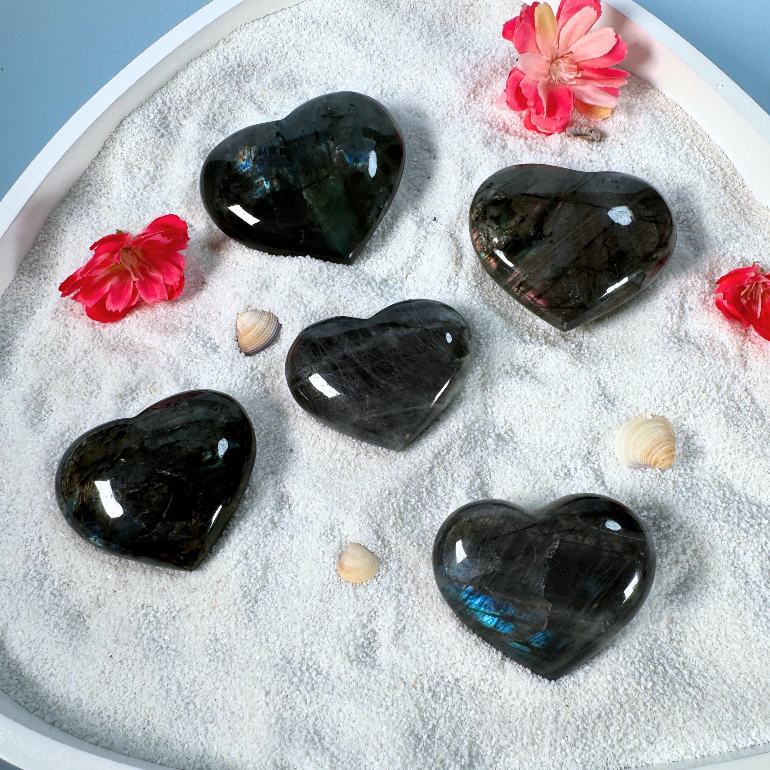 Galet coeur Labradorite bleue