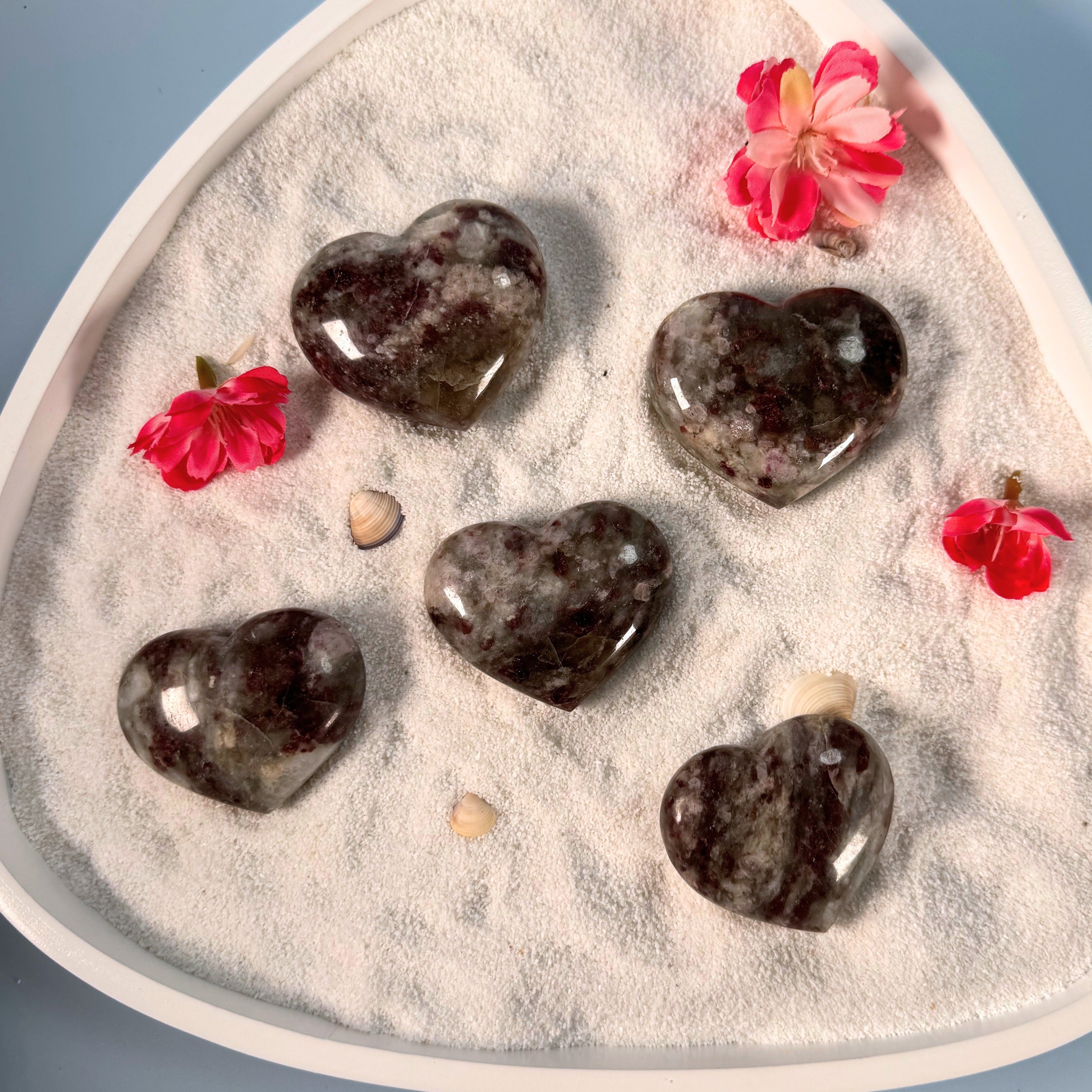 Galet coeur Rubellite sur quartz