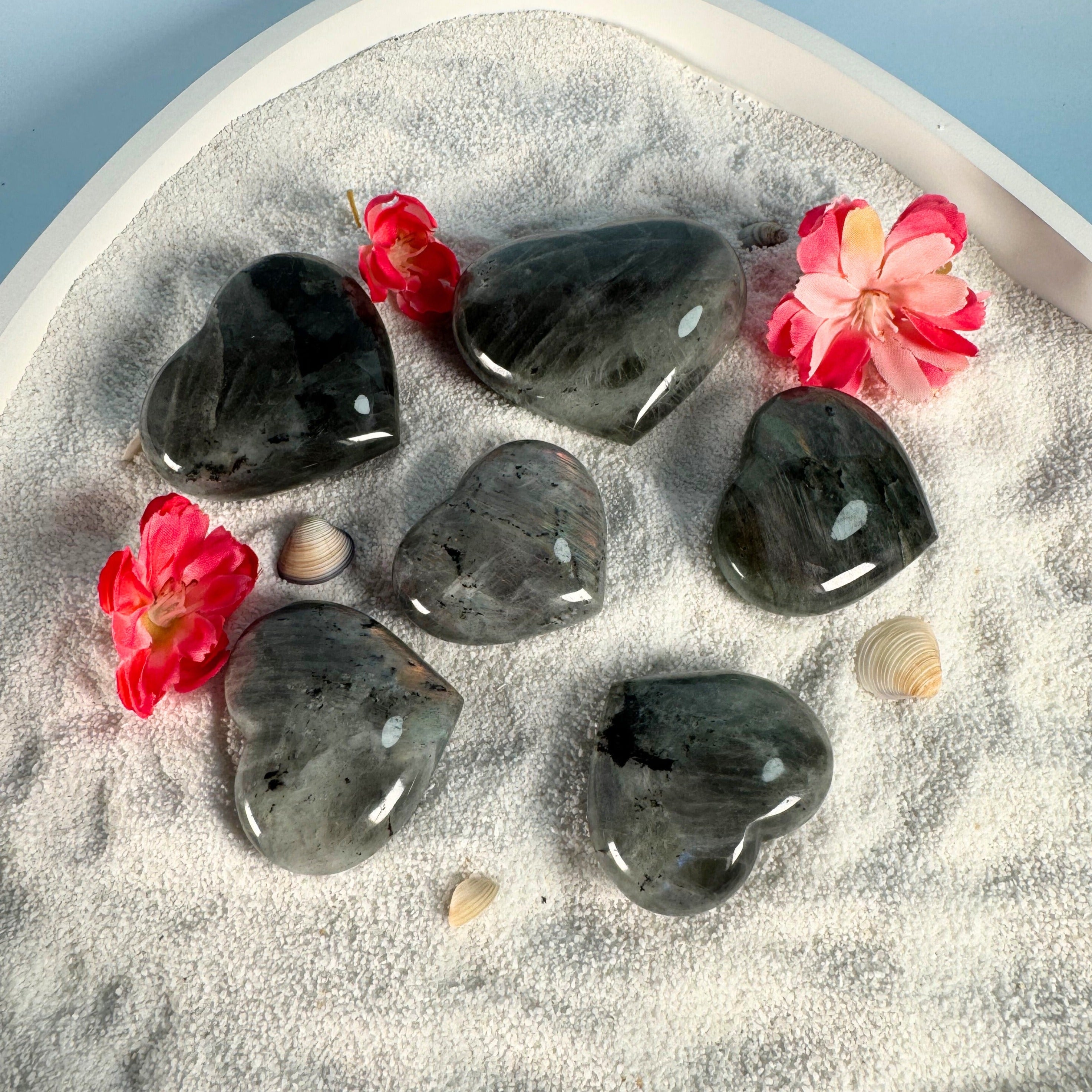 Galet coeur Labradorite rose